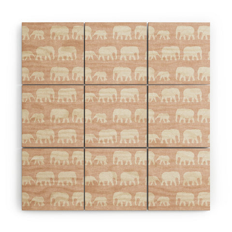 Little Arrow Design Co elephants marching dusty pink Wood Wall Mural