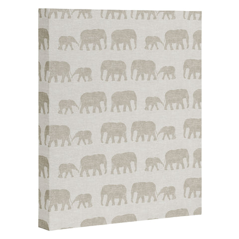 Little Arrow Design Co elephants marching khaki Art Canvas
