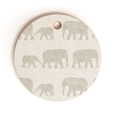 Little Arrow Design Co elephants marching khaki Cutting Board Round