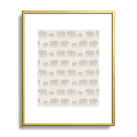 Little Arrow Design Co elephants marching khaki Metal Framed Art Print