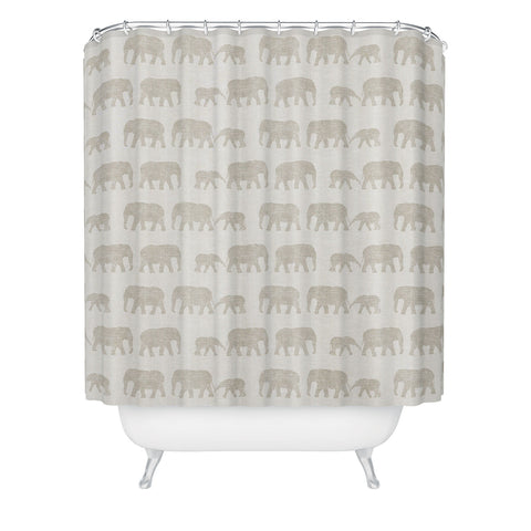 Little Arrow Design Co elephants marching khaki Shower Curtain
