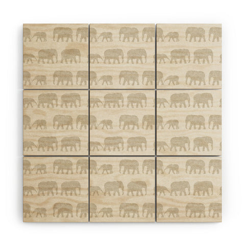 Little Arrow Design Co elephants marching khaki Wood Wall Mural