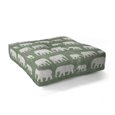 Little Arrow Design Co elephants marching sage Floor Pillow Square