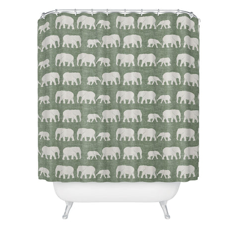 Little Arrow Design Co elephants marching sage Shower Curtain