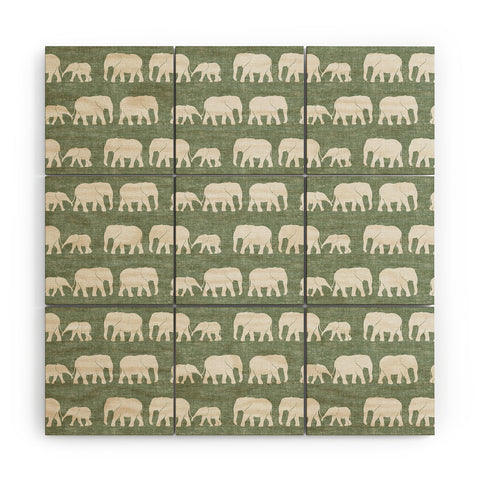 Little Arrow Design Co elephants marching sage Wood Wall Mural