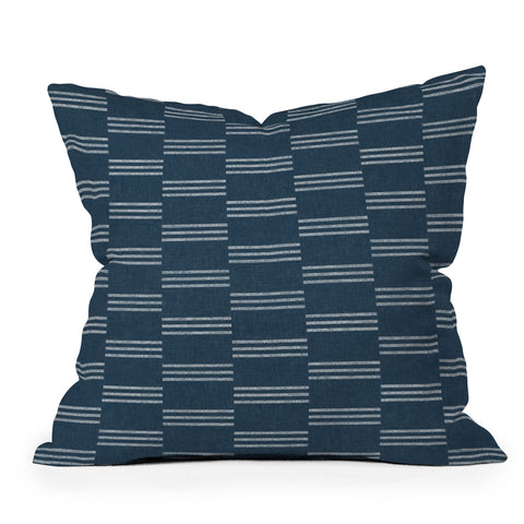 Little Arrow Design Co ella triple stripe blue Outdoor Throw Pillow