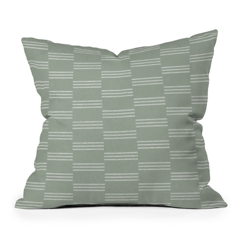Little Arrow Design Co ella triple stripe sage Outdoor Throw Pillow