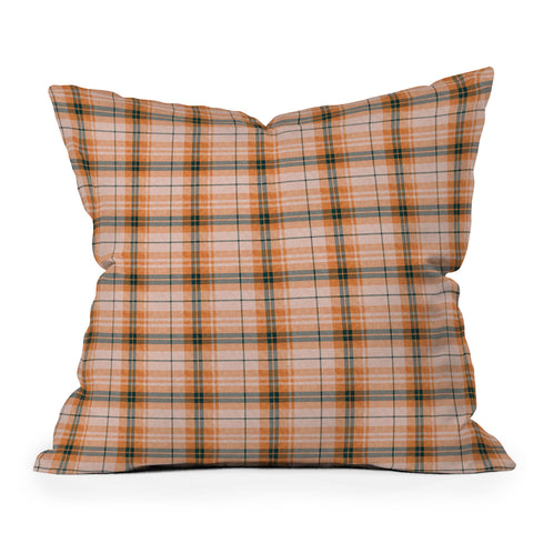 Little Arrow Design Co fall plaid orange dark teal Outdoor Throw Pillow