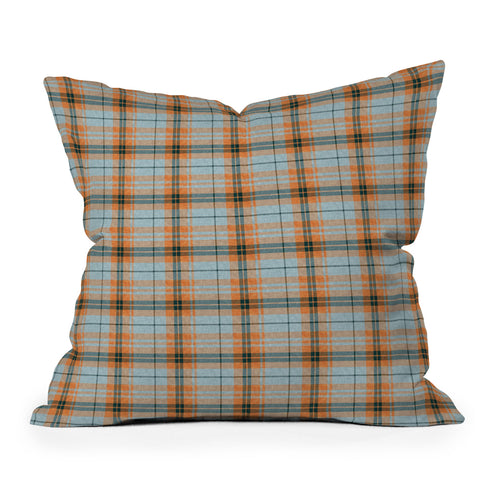 Little Arrow Design Co fall plaid orange light blue Outdoor Throw Pillow
