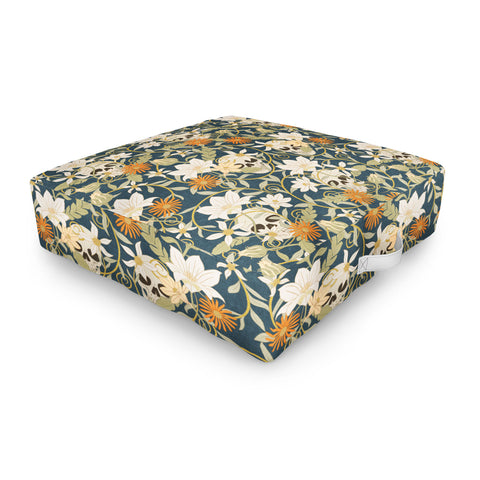 Little Arrow Design Co floral skulls blue Outdoor Floor Cushion