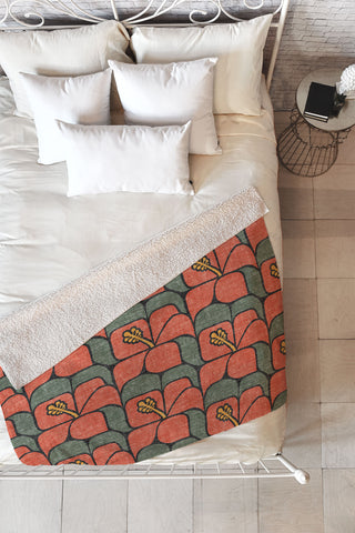 Little Arrow Design Co geometric hibiscus orange Fleece Throw Blanket