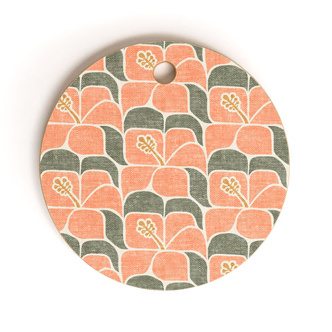 Little Arrow Design Co geometric hibiscus peach Cutting Board Round