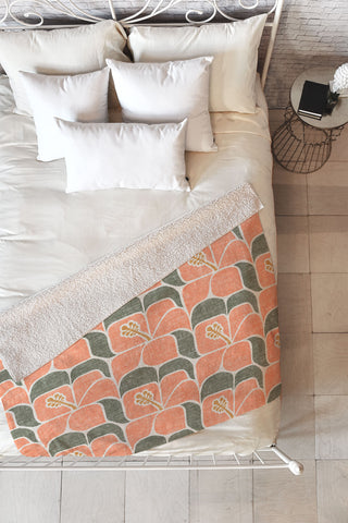 Little Arrow Design Co geometric hibiscus peach Fleece Throw Blanket