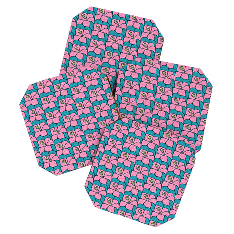Little Arrow Design Co geometric hibiscus pink teal Coaster Set