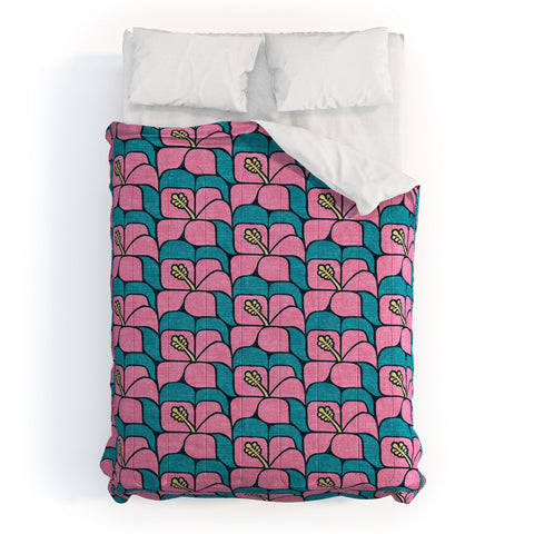 Little Arrow Design Co geometric hibiscus pink teal Comforter