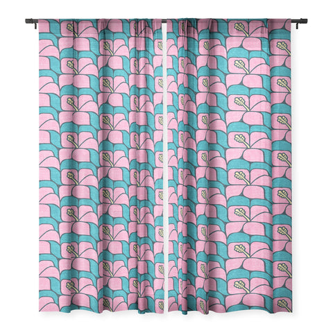 Little Arrow Design Co geometric hibiscus pink teal Sheer Non Repeat