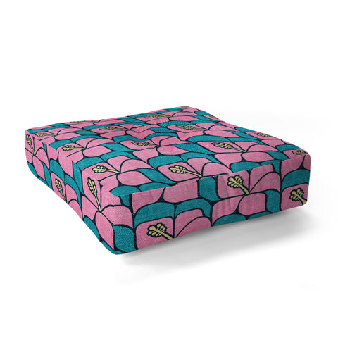Little Arrow Design Co geometric hibiscus pink teal Floor Pillow Square