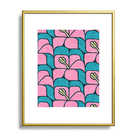 Little Arrow Design Co geometric hibiscus pink teal Metal Framed Art Print