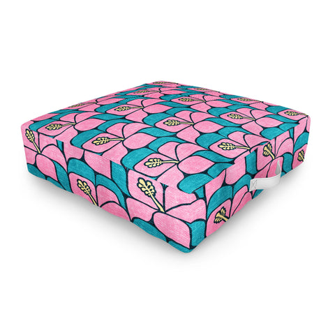 Little Arrow Design Co geometric hibiscus pink teal Outdoor Floor Cushion