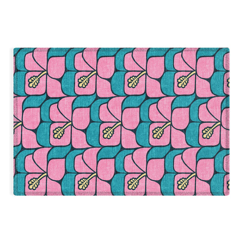 Little Arrow Design Co geometric hibiscus pink teal Outdoor Rug