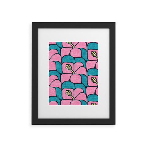 Little Arrow Design Co geometric hibiscus pink teal Framed Art Print