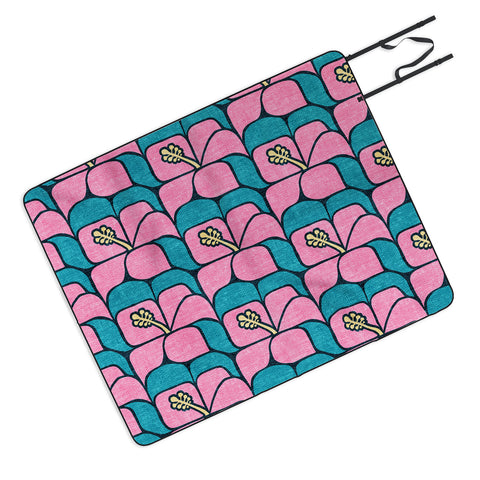 Little Arrow Design Co geometric hibiscus pink teal Picnic Blanket