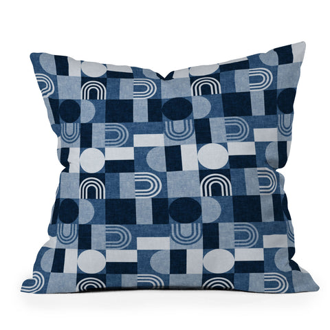 Little Arrow Design Co geometric patchwork blue Outdoor Throw Pillow