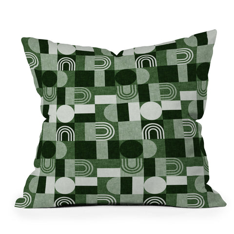 Little Arrow Design Co geometric patchwork green Outdoor Throw Pillow