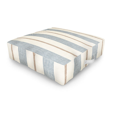 Little Arrow Design Co ivy stripes cream and blue Outdoor Floor Cushion