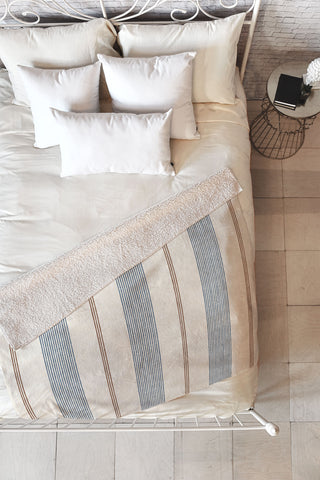 Little Arrow Design Co ivy stripes cream and blue Fleece Throw Blanket