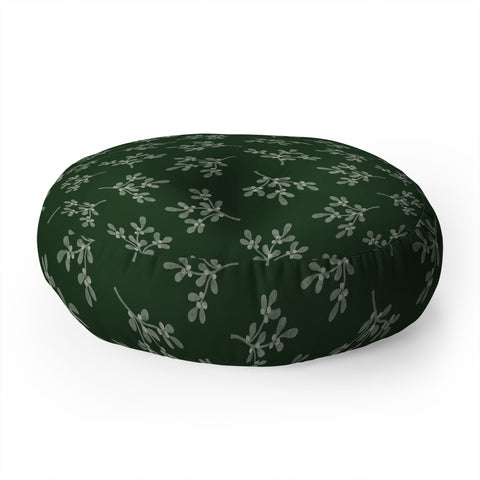 Little Arrow Design Co mistletoe dark green Floor Pillow Round