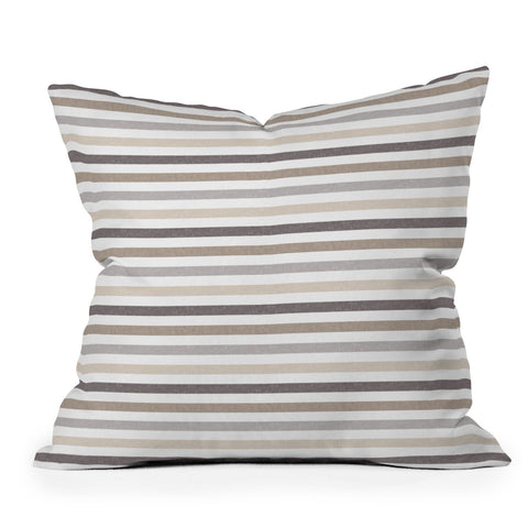 Little Arrow Design Co mod neutral linen stripes Outdoor Throw Pillow
