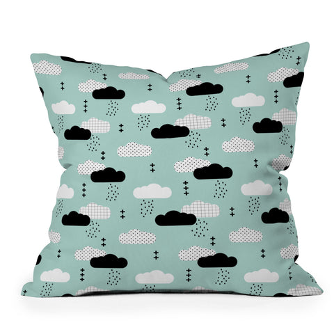 Little Arrow Design Co modern clouds on dark mint Outdoor Throw Pillow