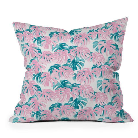 Little Arrow Design Co Monstera Deliciosa Pink Outdoor Throw Pillow