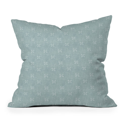 Little Arrow Design Co mud cloth cross dusty blue Outdoor Throw Pillow