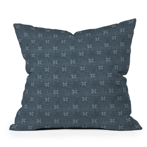 Little Arrow Design Co mud cloth cross navy Outdoor Throw Pillow