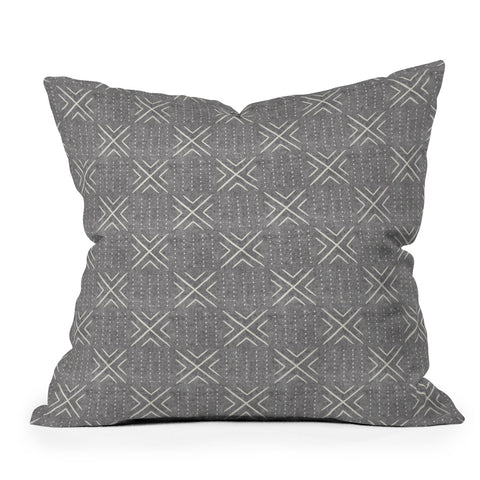 Little Arrow Design Co mud cloth tile gray Outdoor Throw Pillow