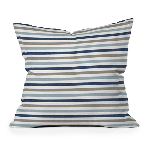 Little Arrow Design Co multi blue linen stripes Outdoor Throw Pillow