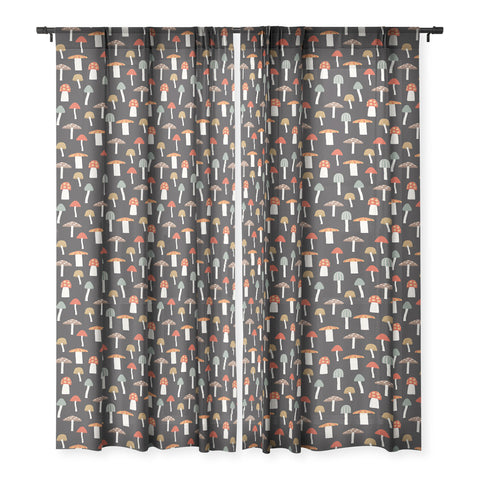 Little Arrow Design Co mushrooms on charcoal Sheer Non Repeat