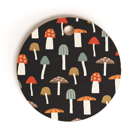 Little Arrow Design Co mushrooms on charcoal Cutting Board Round