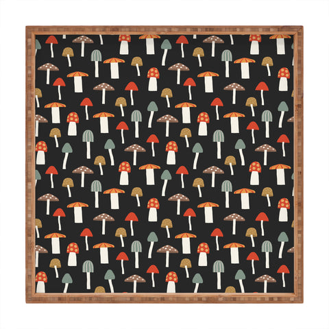 Little Arrow Design Co mushrooms on charcoal Square Tray