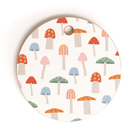 Little Arrow Design Co mushrooms on white Cutting Board Round