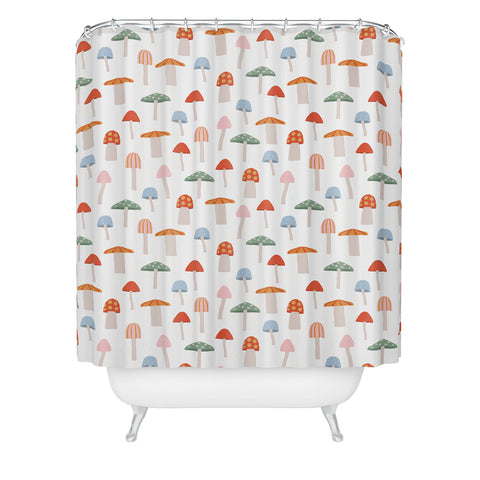 Little Arrow Design Co mushrooms on white Shower Curtain