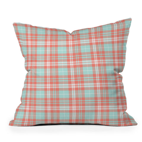 Little Arrow Design Co plaid in coral and blue Outdoor Throw Pillow