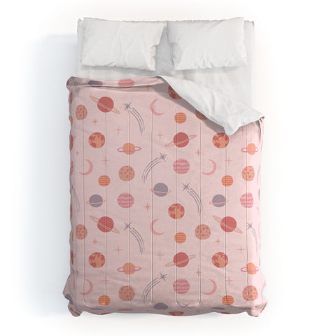 Little Arrow Design Co Planets Outer Space on pink Comforter