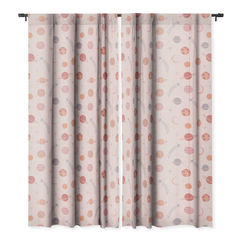 Little Arrow Design Co Planets Outer Space on pink Blackout Window Curtain