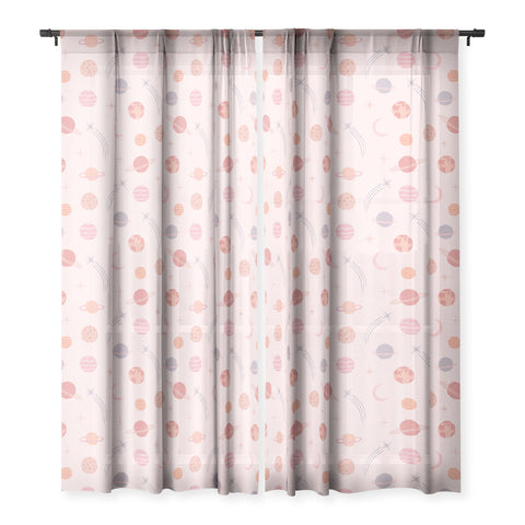 Little Arrow Design Co Planets Outer Space on pink Sheer Window Curtain