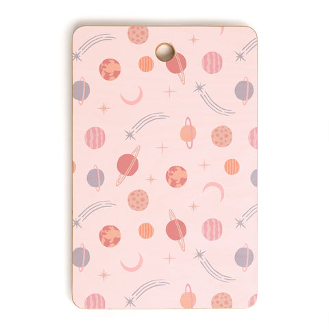 Little Arrow Design Co Planets Outer Space on pink Cutting Board Rectangle