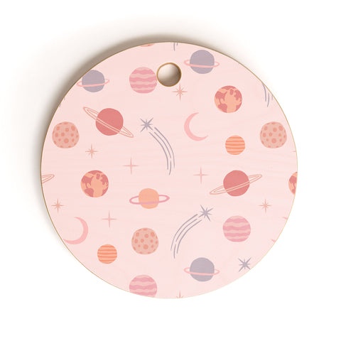 Little Arrow Design Co Planets Outer Space on pink Cutting Board Round