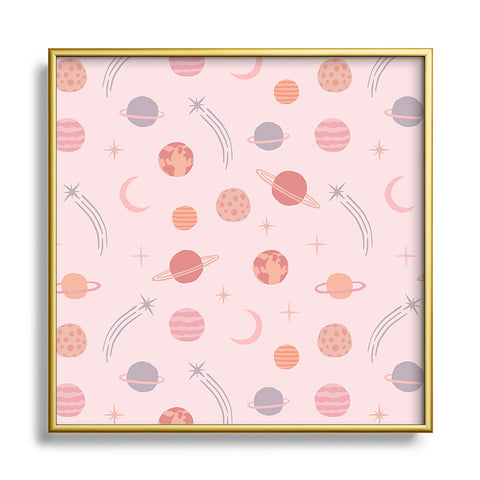 Little Arrow Design Co Planets Outer Space on pink Square Metal Framed Art Print